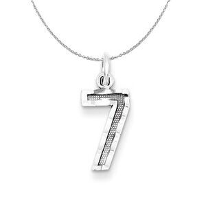 Silver, Varsity Collection, Small D/C Number 7 Necklace - 24 In